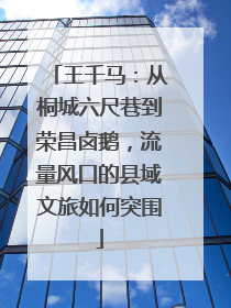 王千马：从桐城六尺巷到荣昌卤鹅，流量风口的县域文旅如何突围