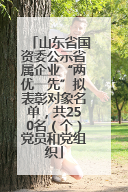 山东省国资委公示省属企业“两优一先”拟表彰对象名单，共250名（个）党员和党组织